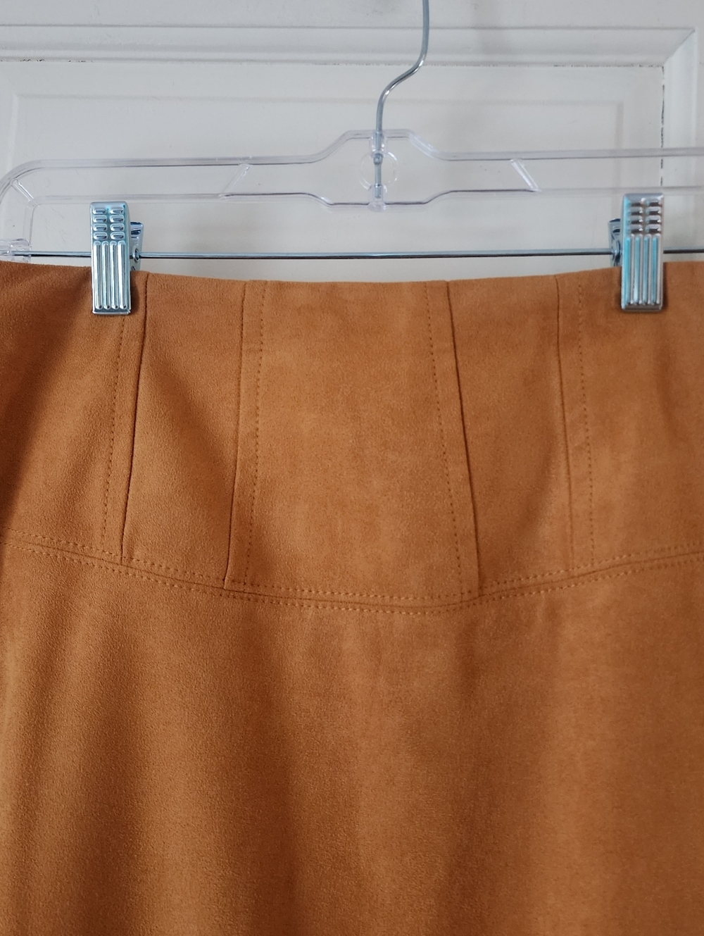 Anthropologie Maeve Orange Flounced Faux Suede Midi Skirt High-low .New no Tag. - Picture 4 of 8